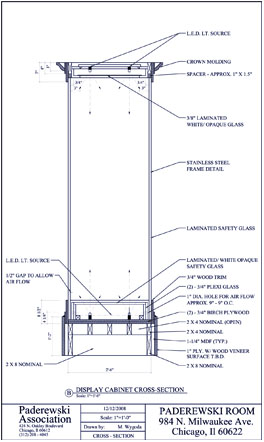 Image credit: Margaret Wygoda, crossection of a display cabinet, CAD drawing
